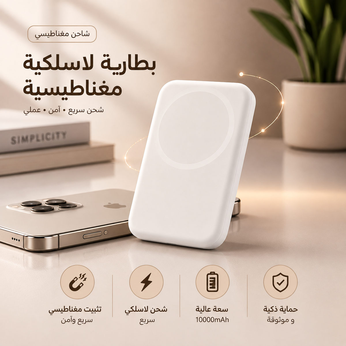 بطارية طاقة لاسلكية مغناطيسية 10000mAh | Magnetic Power Bank